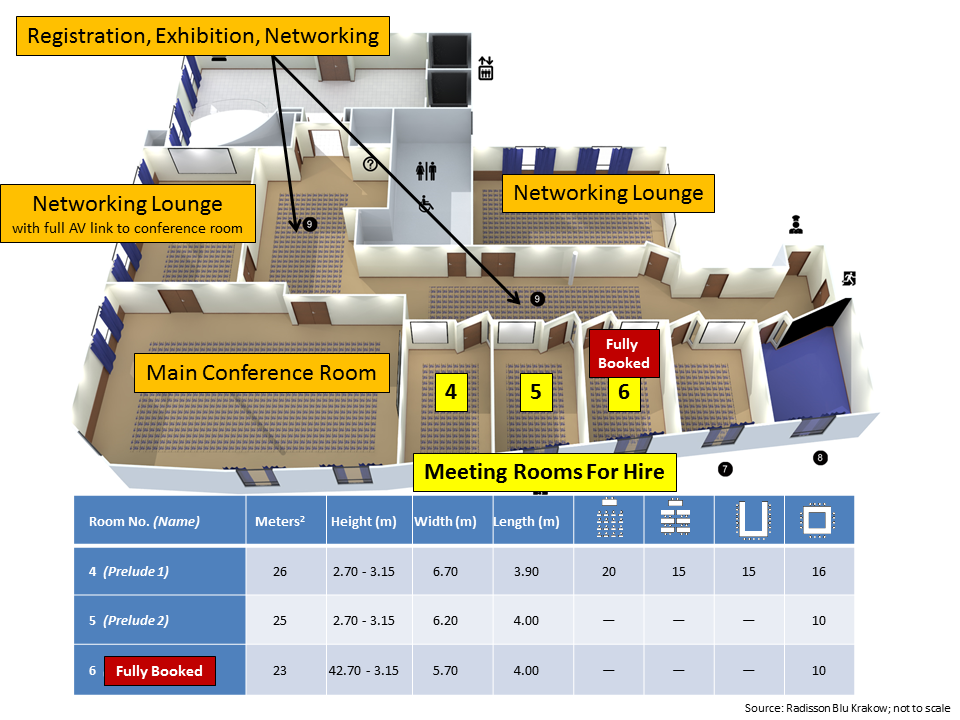 Hotel floor plan with labels